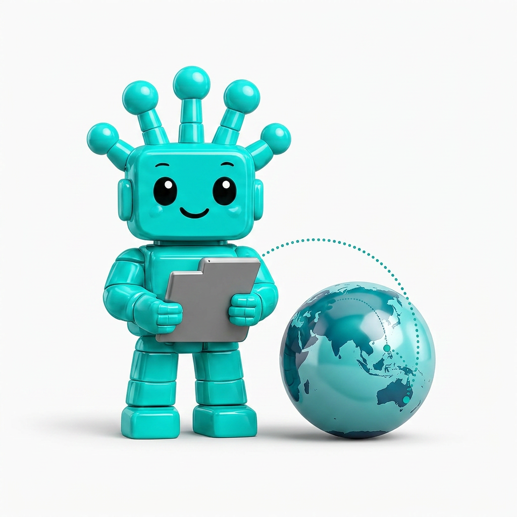Teal Resora mascot beside a glowing globe showing the Manila to Sydney connection